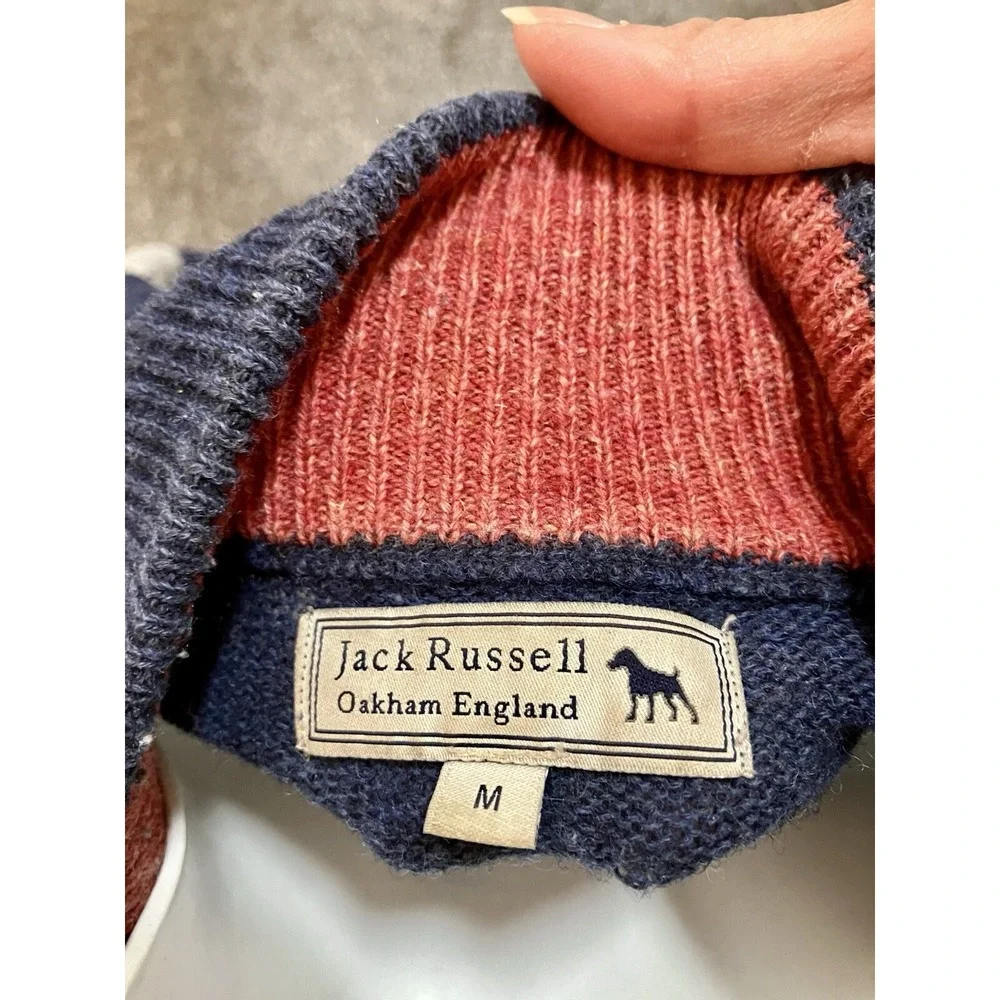 Men's Jack Russell Oakham England Knit Sweater LambsWool Langham Zip Size Medium